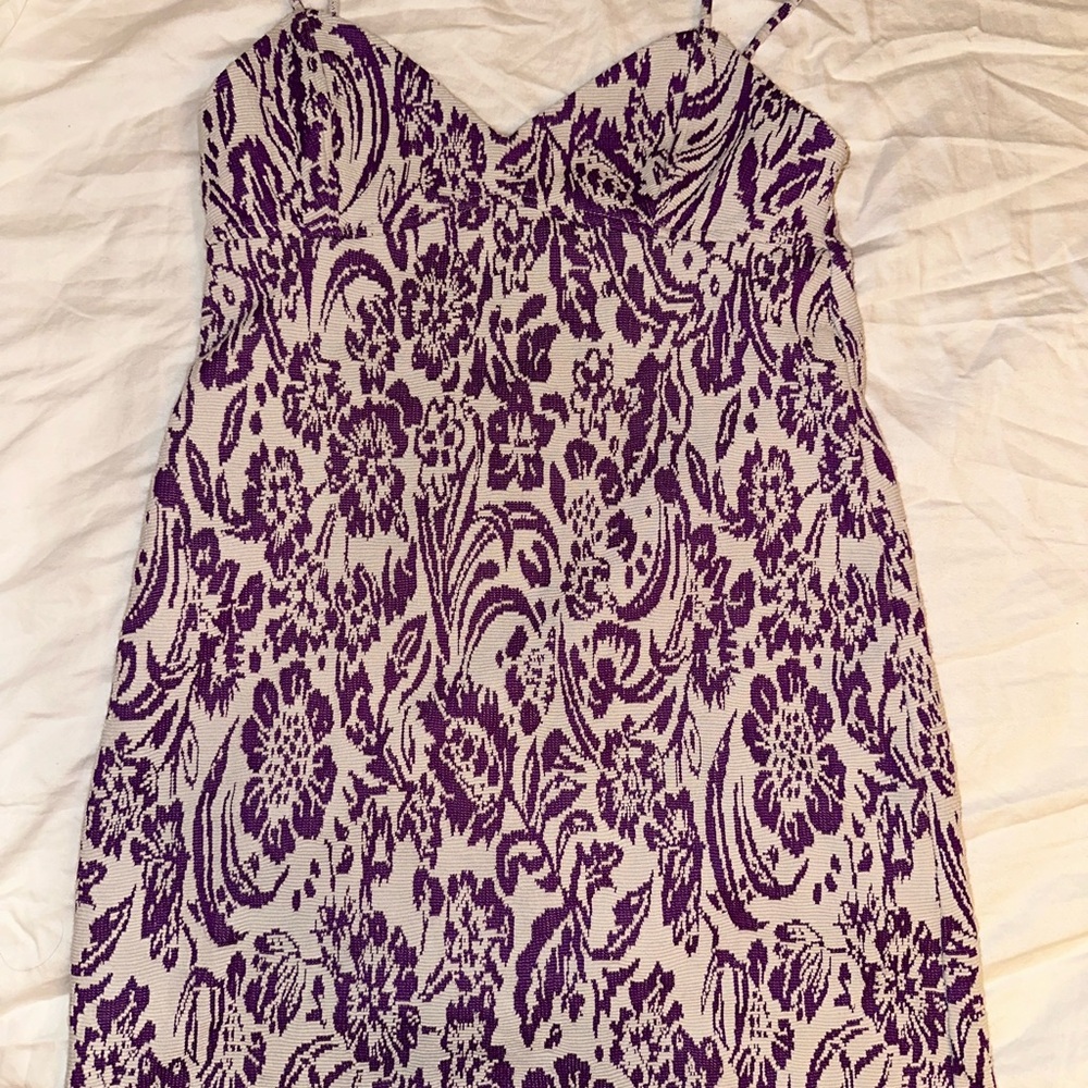 ZARA Jacquard Mini Dress Purple and White